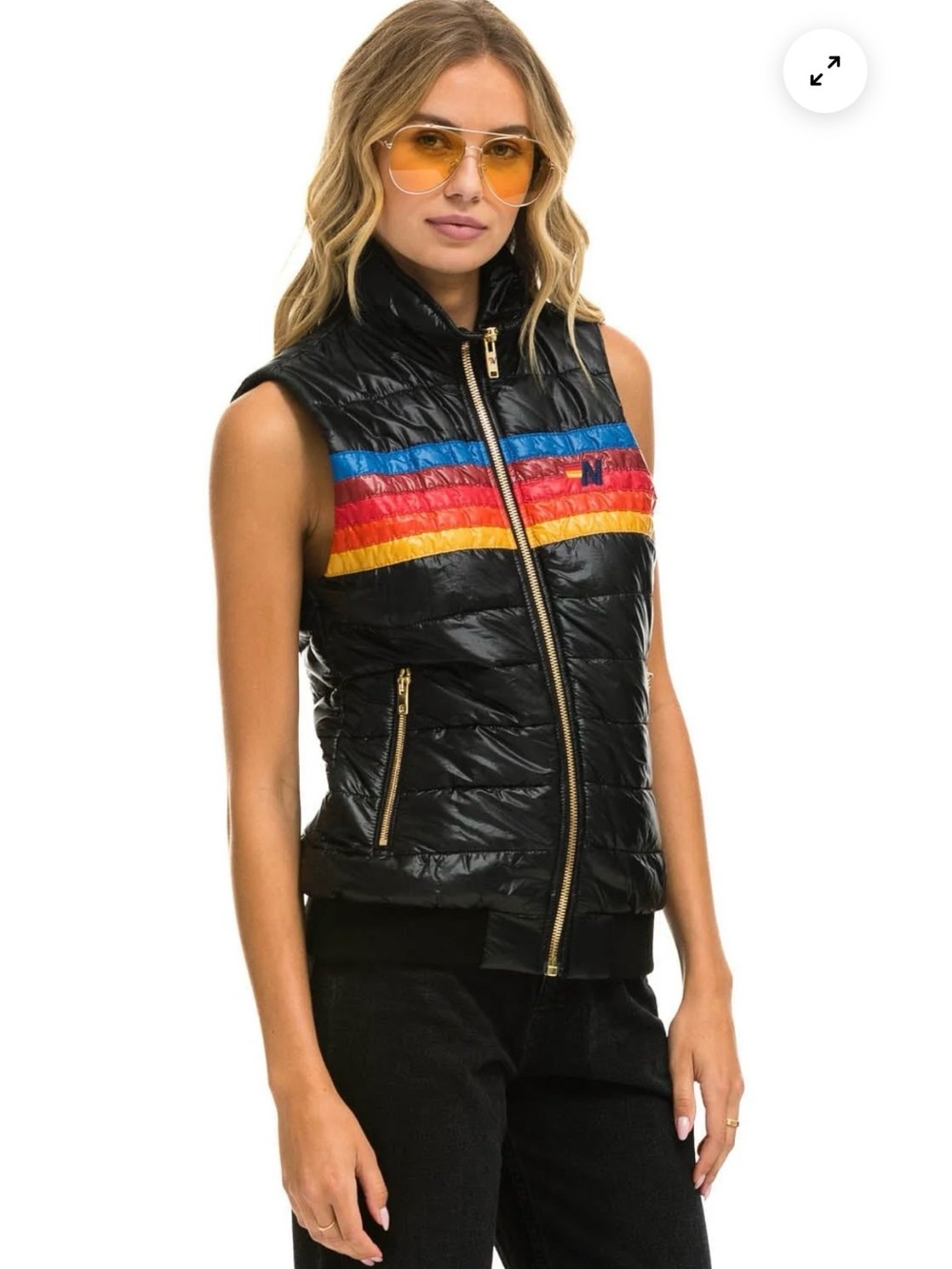 Aviator Nation glossy black 5 stripe puffer vest